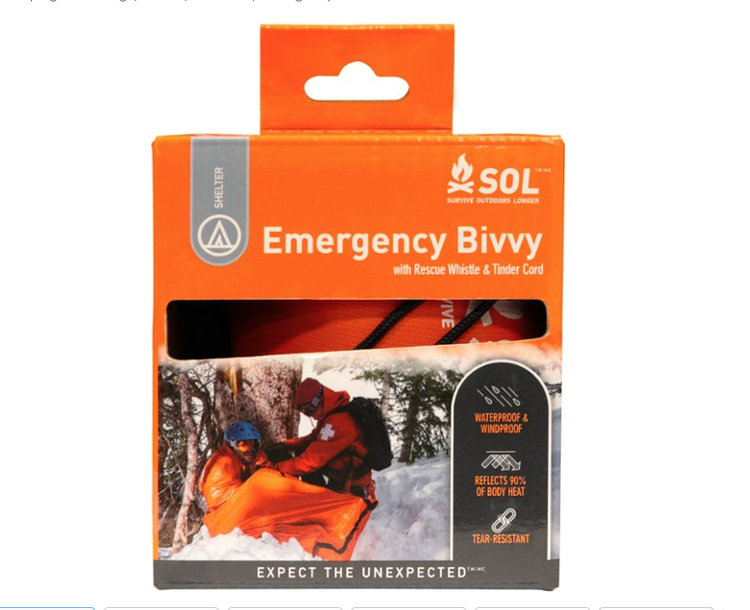 SOL Survive Outdoors Longer Emergency Bivvy w/ Rescue Whistle & Tinder Cord