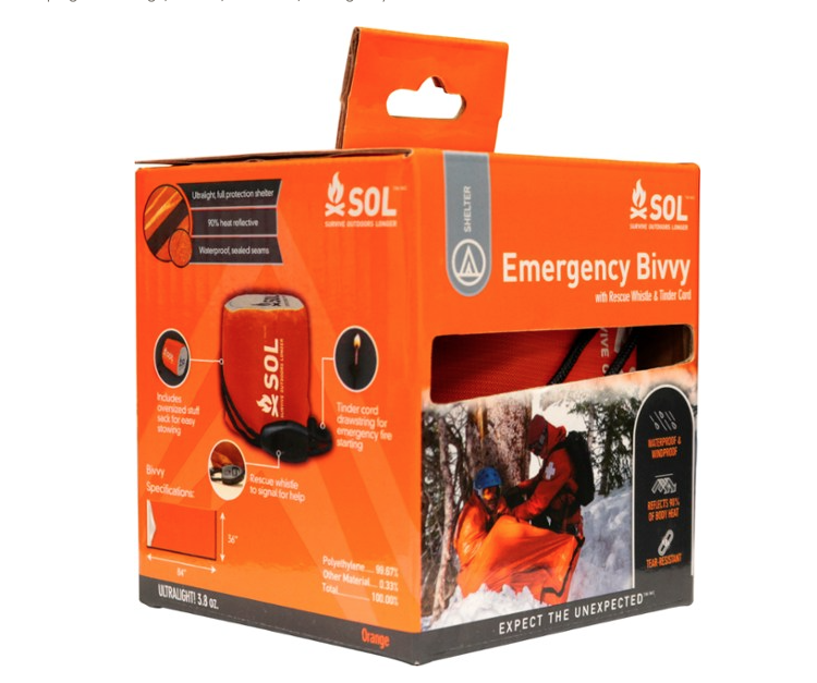 SOL Survive Outdoors Longer Emergency Bivvy w/ Rescue Whistle & Tinder Cord