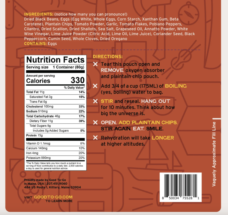 Good To-Go Ranchero Scramble Dehydrated Meal - Single