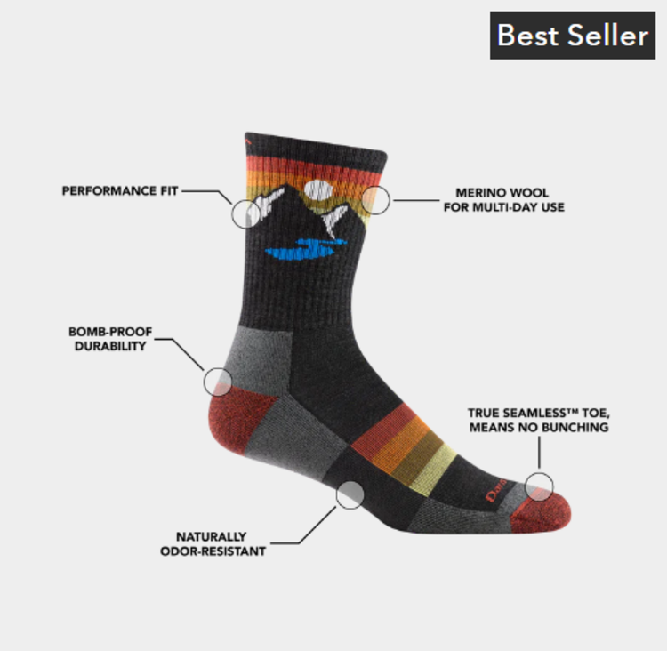 Darn Tough Vermont Men's Sunset Ridge Micro Crew Lightweight w/ Cushion