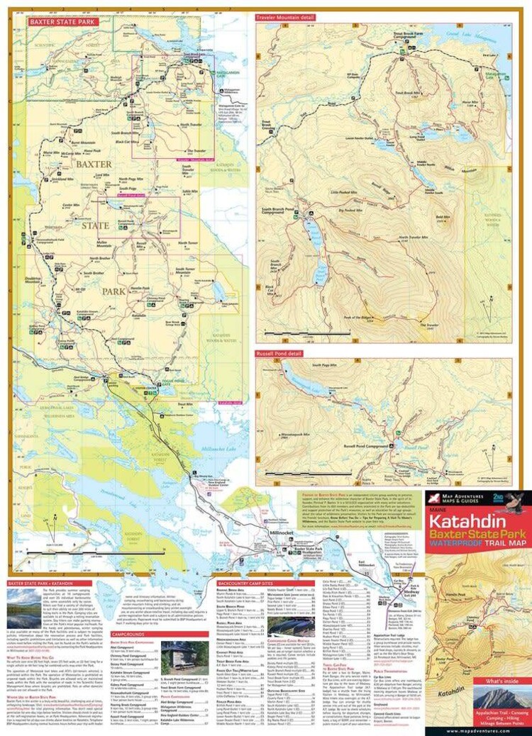 Map Adventures Katahdin Baxter State Park Waterproof Trail Map