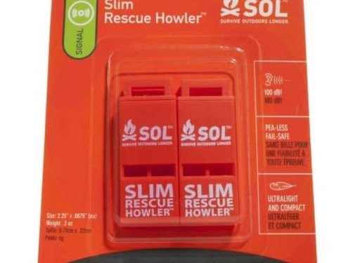 SOL Survive Outdoors Longer SLIM Rescue Howler Whistle, Pkg/2