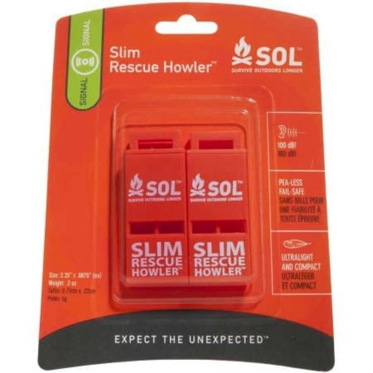 SOL Survive Outdoors Longer SLIM Rescue Howler Whistle, Pkg/2