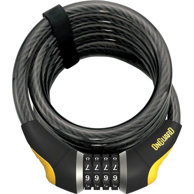 OnGuard OnGuard Doberman Combo Cable Lock: 6' x 15mm, Gray/Black/Yellow