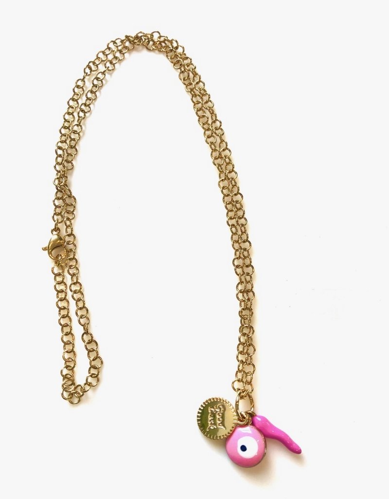 CB Designs multi charm necklace pink
