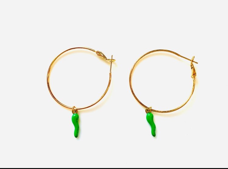 CB Designs hoop earrings with horn green