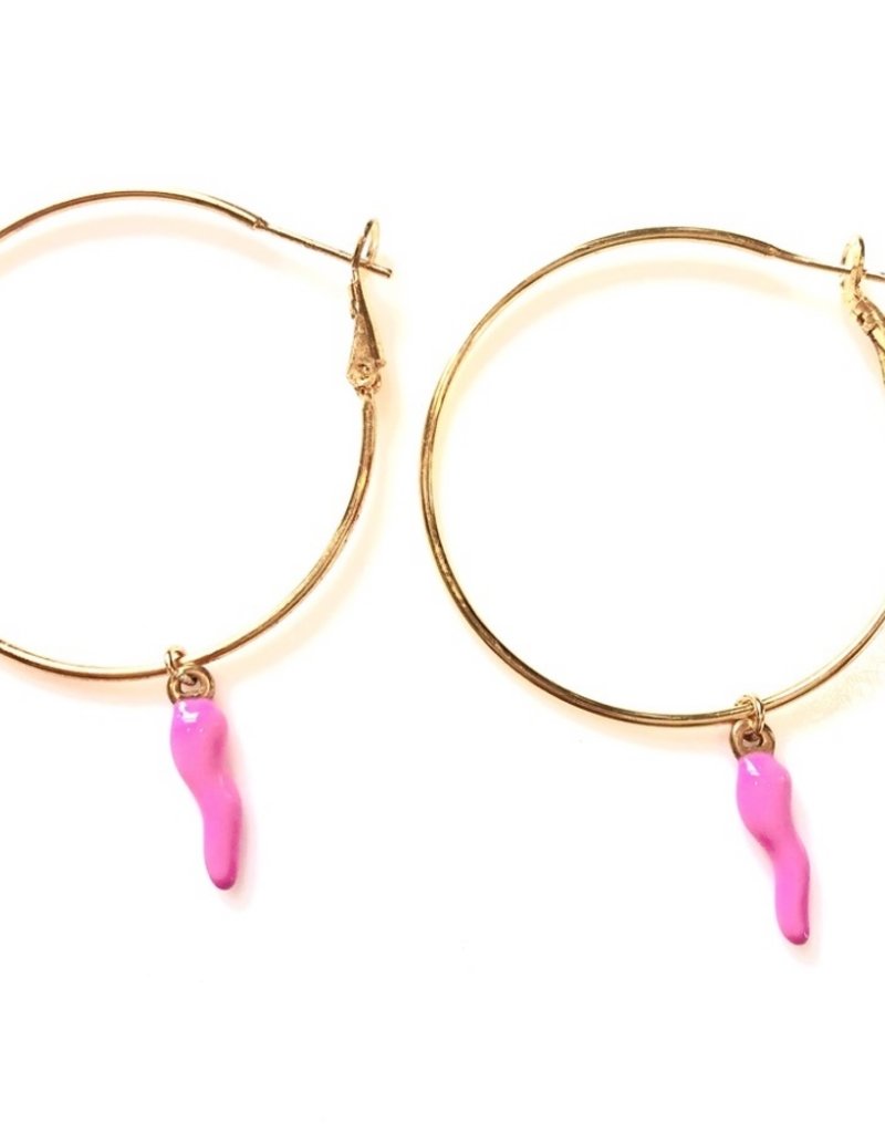 CB Designs hoop earrings with horn pink