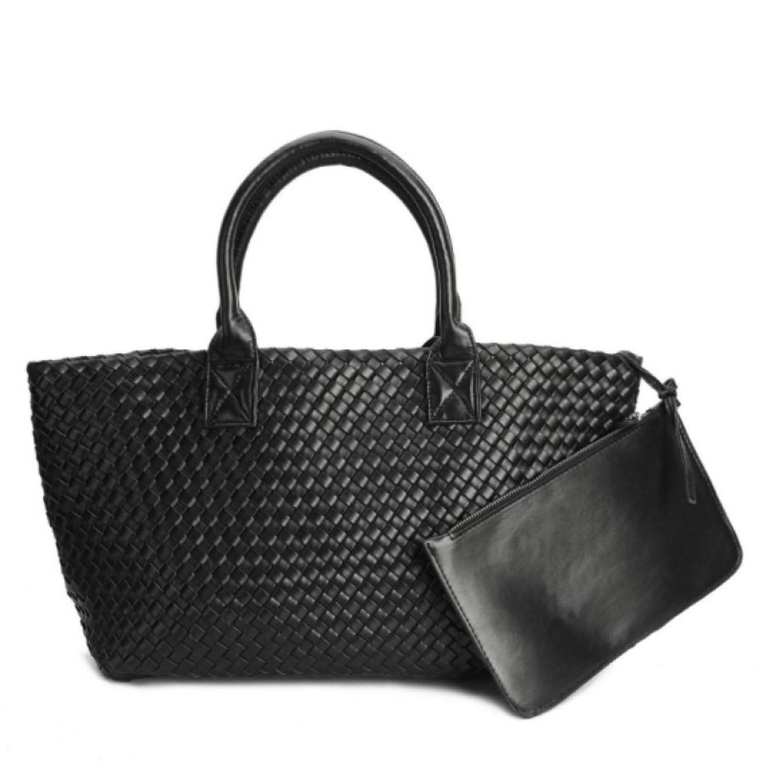 Women Leather Shoulder Bag Hand Woven Bag Vegan Leather Tote