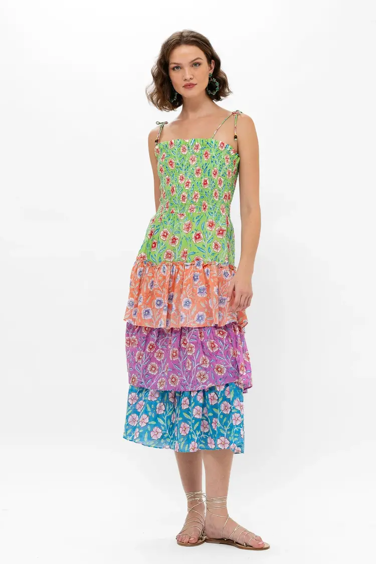 OLIPHANT Tie strap smocked midi