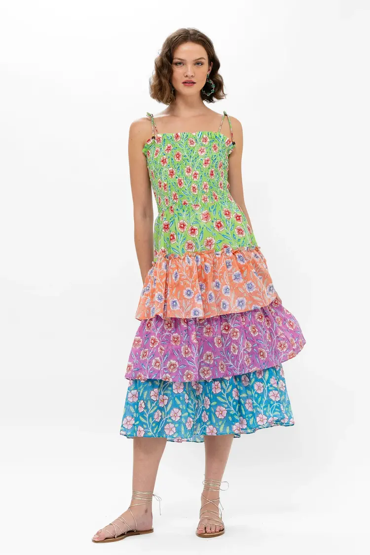 OLIPHANT Tie strap smocked midi