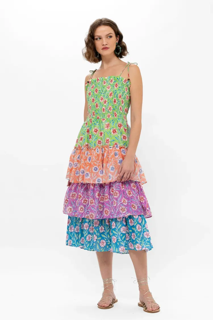 OLIPHANT Tie strap smocked midi