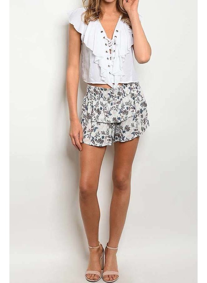 white floral shorts