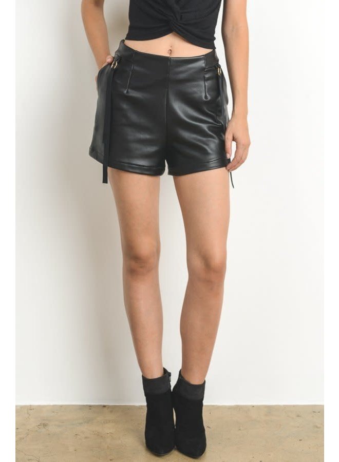 Faux Leather Shorts with Ring Detail 