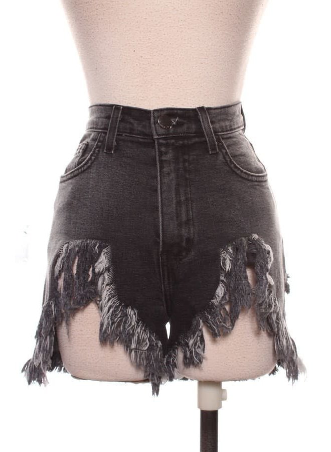 black high waisted distressed shorts