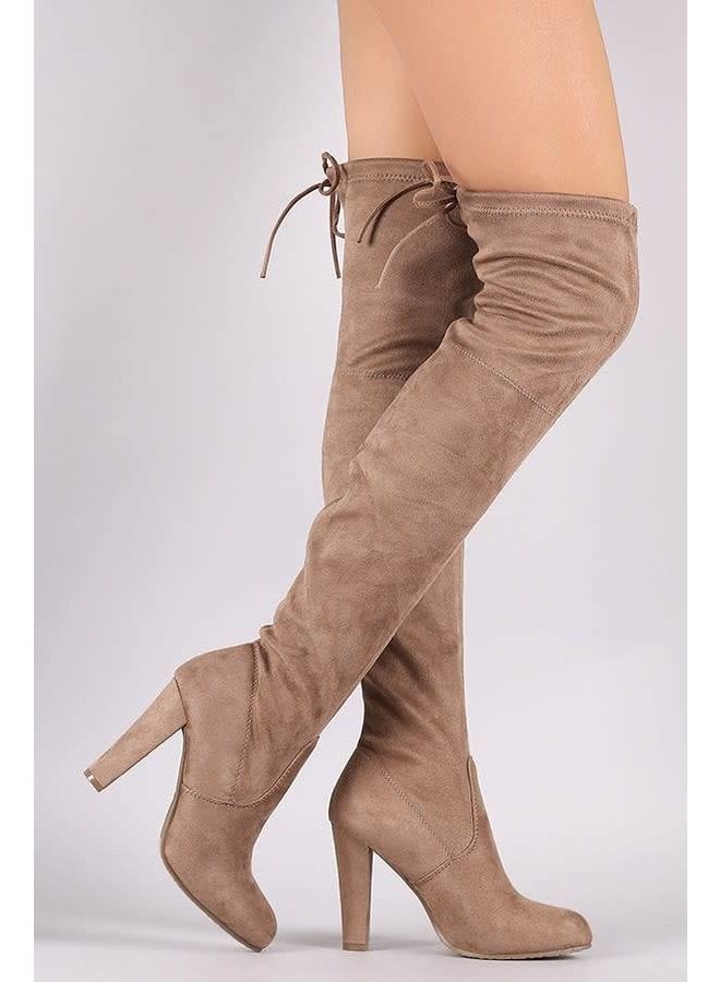 over the knee taupe suede boots