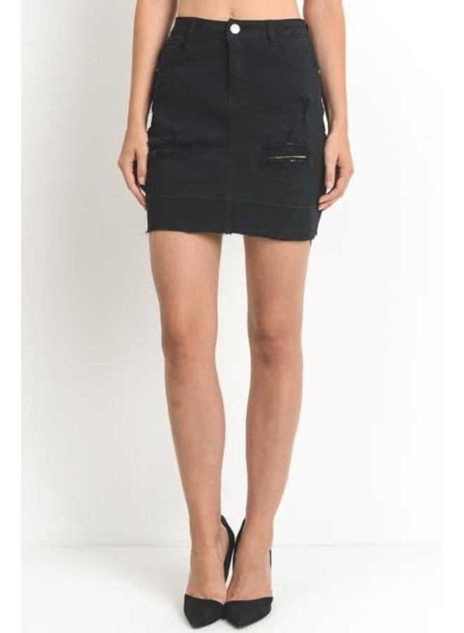 black distressed denim skirt