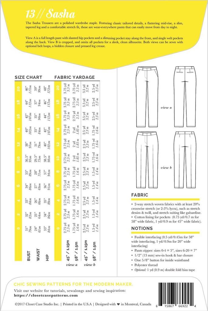 Closet Core Patterns Closet Core Patterns Sasha Trousers