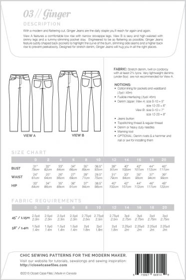 Closet Core Patterns Closet Core Patterns Ginger Skinny Jeans