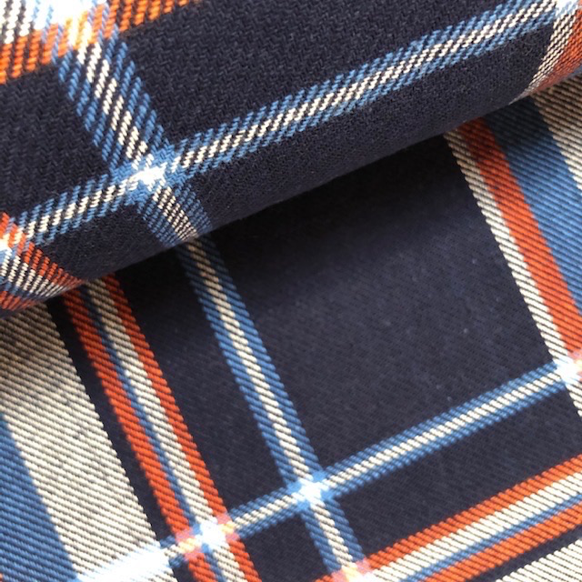 Fabric Mart Navy / Orange Twill Plaid