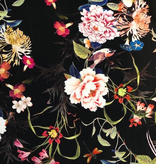 Elliot Berman Black Floral German Viscose Rayon Crepe