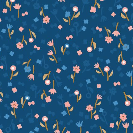 Cotton + Steel Neko and Tori by Cotton + Steel Flower Picking Blue Rayon