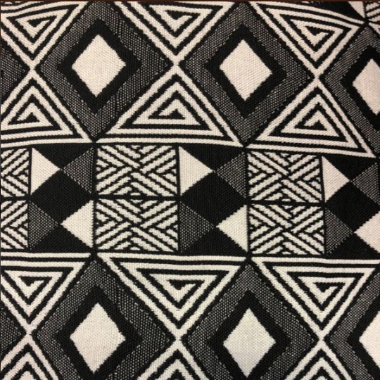 AKN Fabrics African Woven Kente Cloth —Black and Cream Geometric Rows of Diamonds