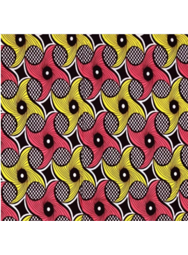 Fabrics USA Inc Ankara - Peach and Yellow Swirls on Checkered background