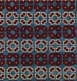 Fabrics USA Inc Ankara - Cubes in Deep red and white on blue background