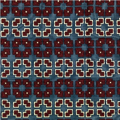 Fabrics USA Inc Ankara - Cubes in Deep red and white on blue background