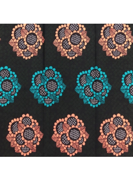 Fabrics USA Inc Ankara -  Peach and teal bouquets on olive and black background