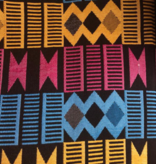 AKN Fabrics African Woven Kente Cloth — Cyan, Gold, Magenta Geometric stripes