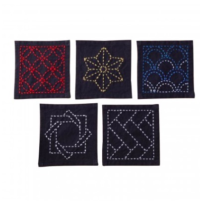 Olympus Tsumugi Cloth Sashiko Coasters Black