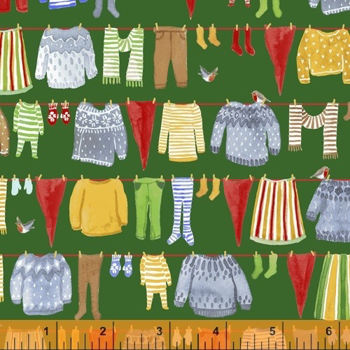 Windham Fabrics Winter Gnomes Green Laundry