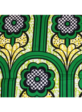 Fabrics USA Inc Ankara Wax Print- Hollandais Block Wax—Kelly Green Flowers in Arches