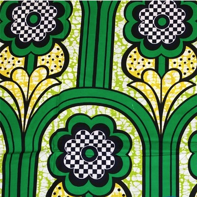 Fabrics USA Inc Ankara Wax Print- Hollandais Block Wax—Kelly Green Flowers in Arches