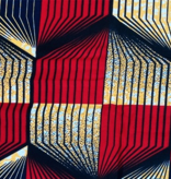 Fabrics USA Inc Ankara Wax Print- Striped Hexagons Red Whie and Blue
