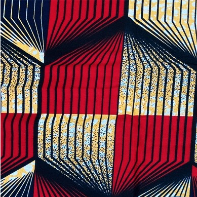 Fabrics USA Inc Ankara Wax Print- Striped Hexagons Red Whie and Blue