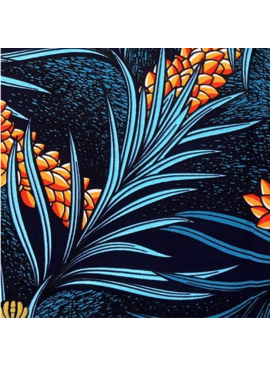 Fabrics USA Inc Ankara Wax Print- Uni-Holland Wax Dark Blue Orange White Turquoise Tropical Flowers