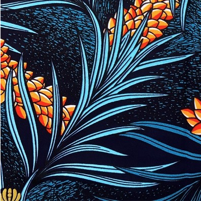 Fabrics USA Inc Ankara Wax Print- Uni-Holland Wax Dark Blue Orange White Turquoise Tropical Flowers