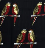 Fabrics USA Inc Ankara Wax Print— large red and yellow parakeets on black