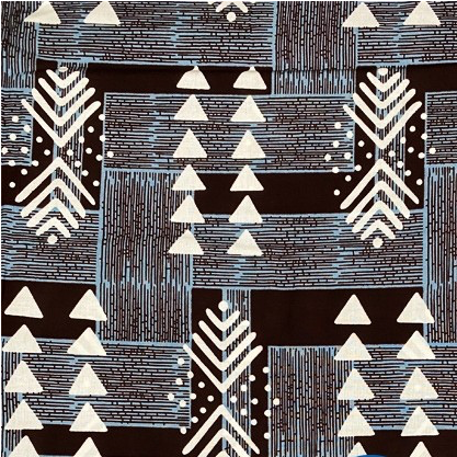 Fabrics USA Inc Ankara Wax Print— Mudcloth inspired wax print in black and cream and blue