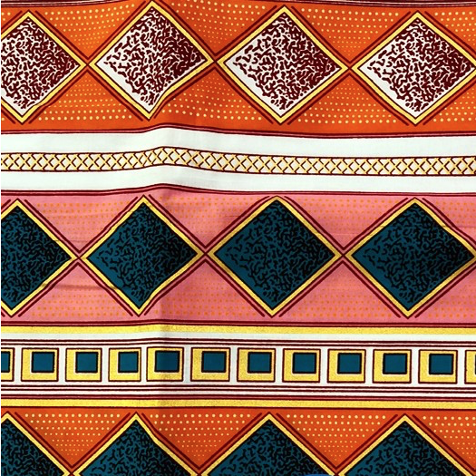 Fabrics USA Inc Ankara Wax Print— Orange and Pink Diamond Stripes