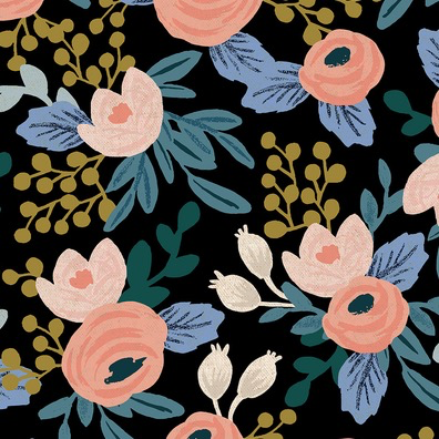 Cotton + Steel Garden Party by Rifle Paper Co. Rosa Black Unbleached Canvas