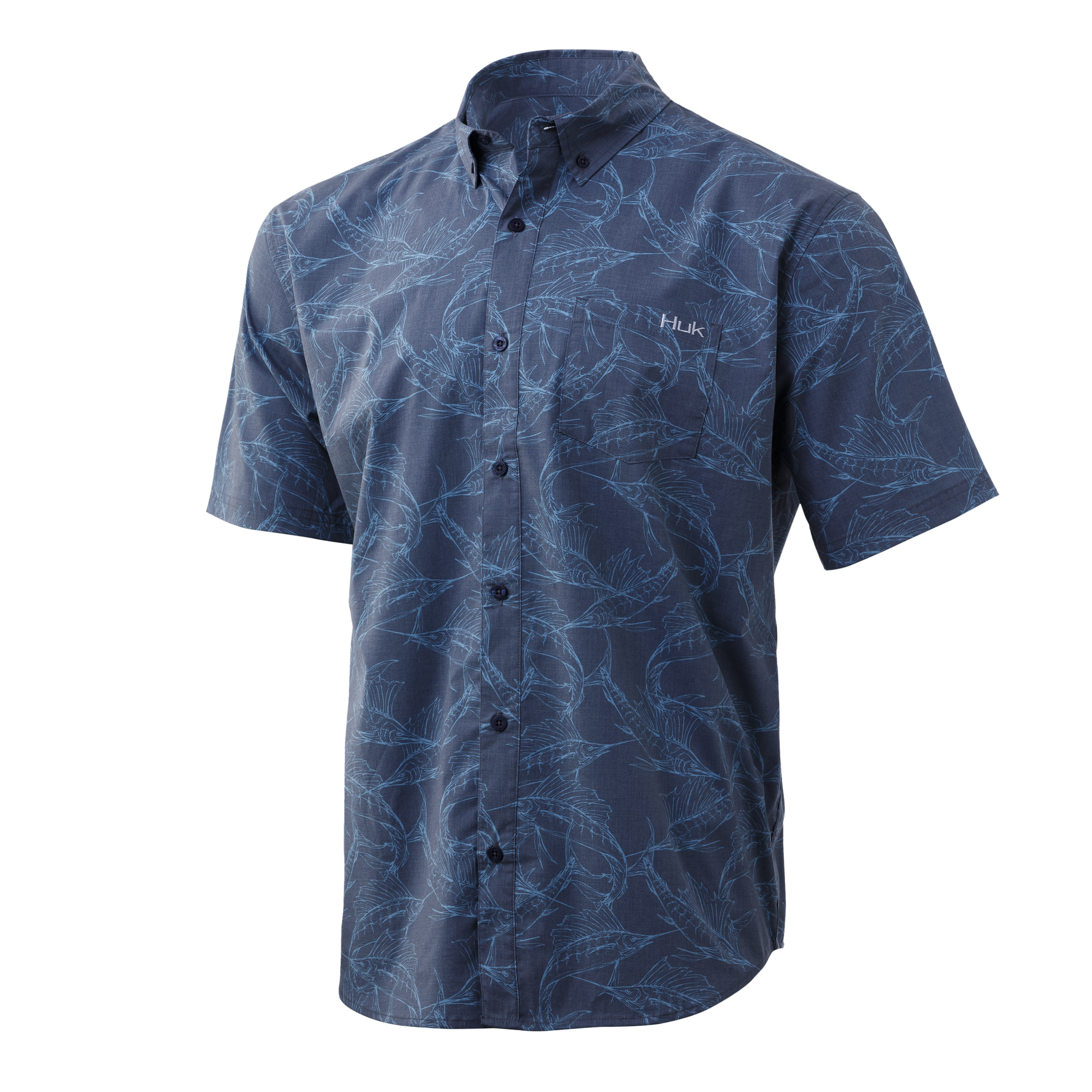 Huk Men&s Kona Woven Short Sleeve Button Down Shirt, XL, Blue