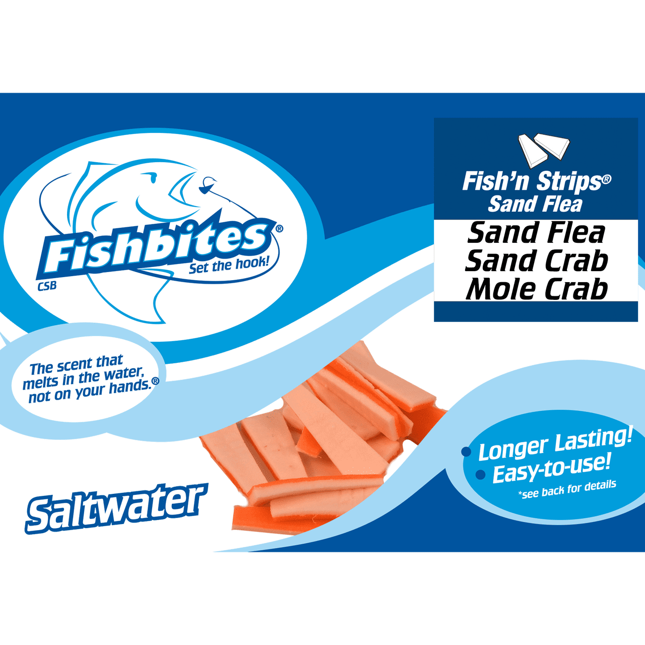 Fishbites 0050 E-Z Bait Strip Longer Lasting Sand Flea Orange/White 1-1/2in