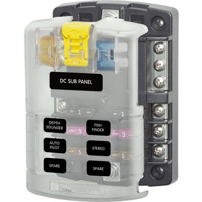 Blue Sea Systems Blue Sea 5025BSS Fuse Block, 32V DC 100a max, 30a per Circuit, 6 Circuit with Negative Bus