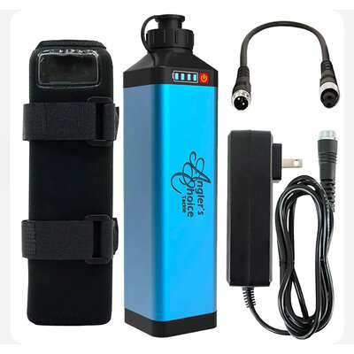 Angler's ChoIce Lithium-ion Battery Tanacom 18Ah 14.8V 10000mAh Electric Reel Battery 1pk w/cable, Charger, Cover, w/Bag