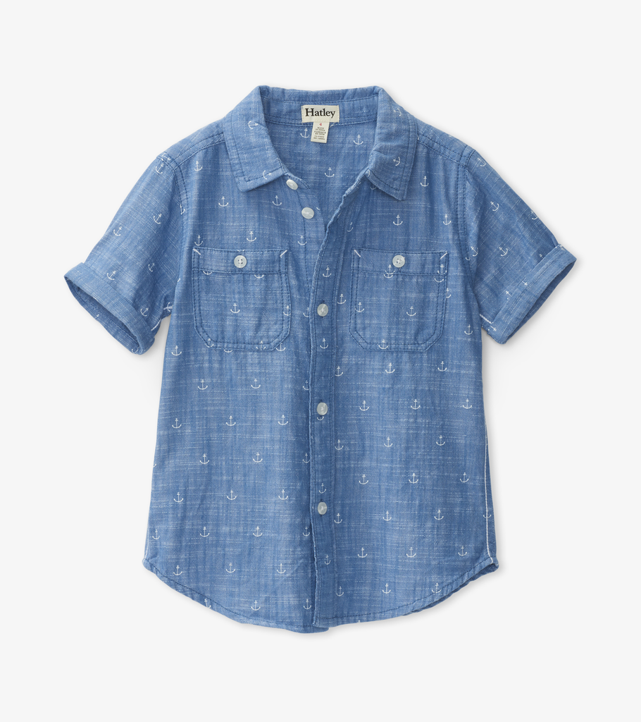 Hatley Hatley Chambray Anchor Short Sleeve Button Down