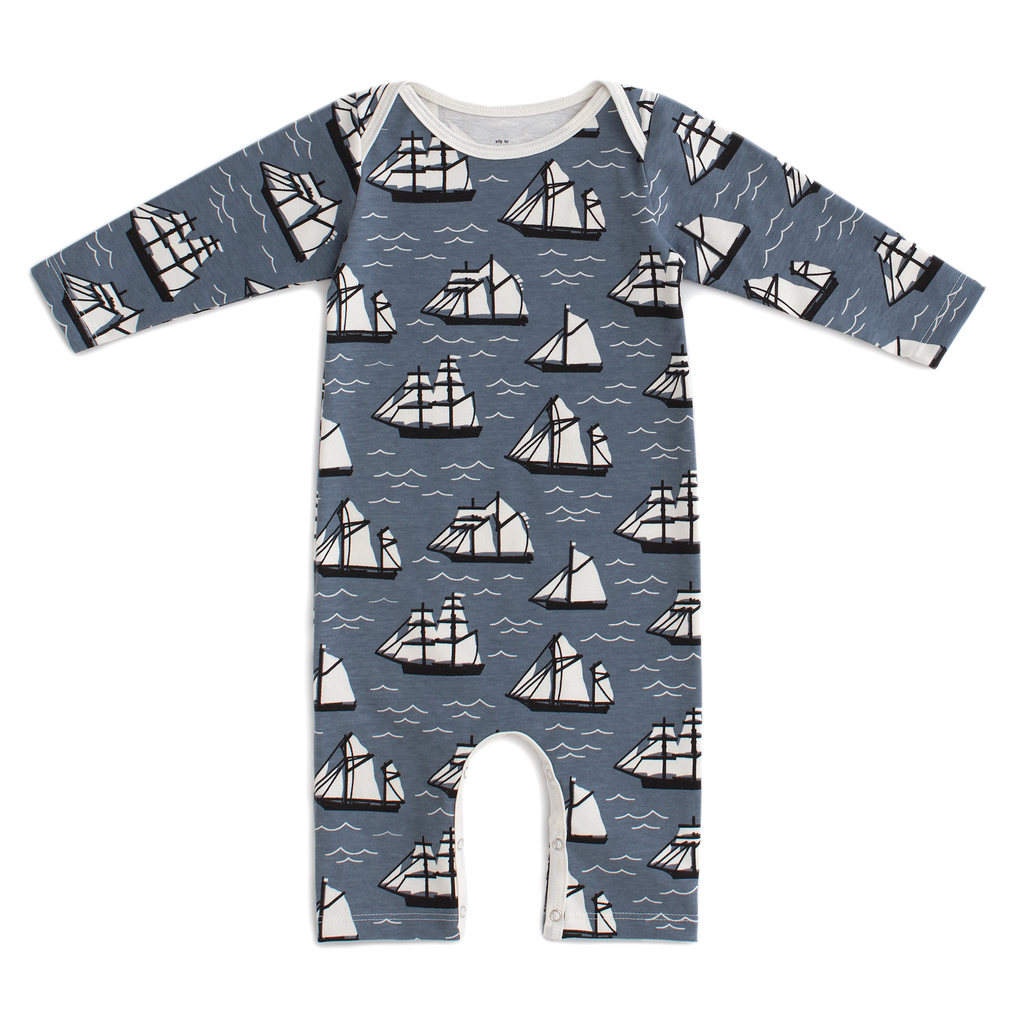 Winter Water Factory Winter Water Factory Vintage Sailboats Long Sleeve Romper