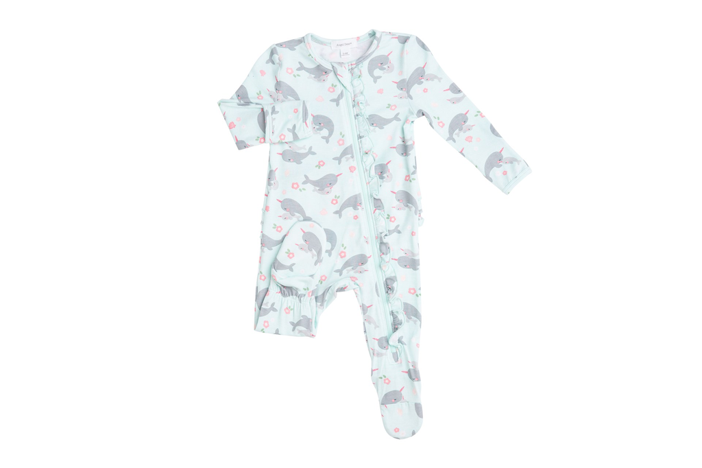 Angel Dear Angel Dear Narwhals Ruffle Front Zipper Footie